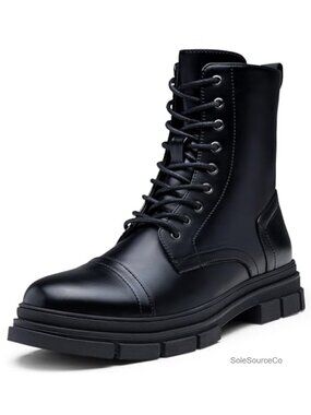 Men's Motorcycle Combat Boots Cap Toe Flat Memory Foam Ankle